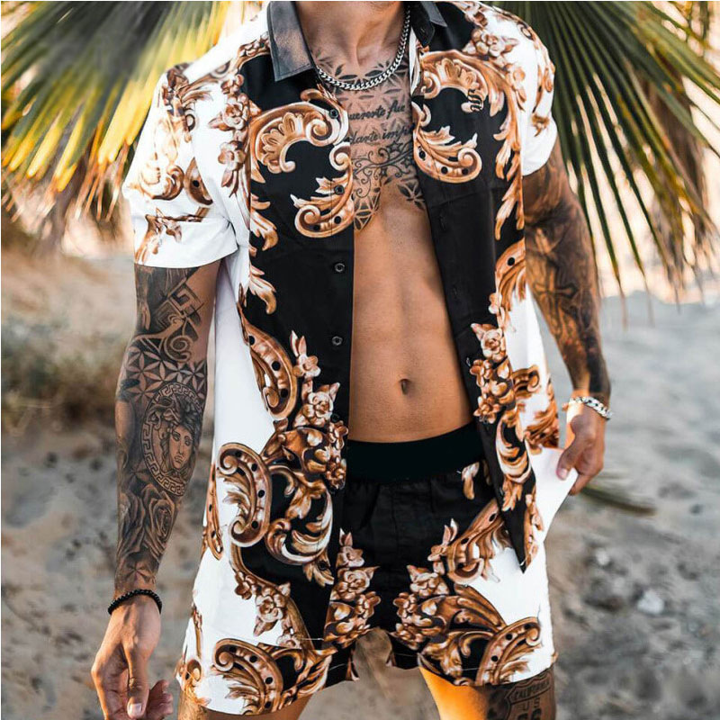 Lapel Printed Casual Thin Shirt Set 3