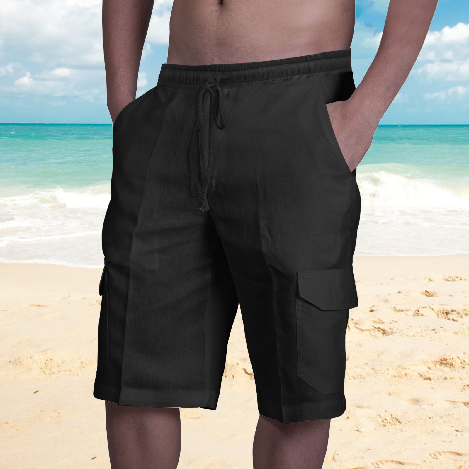 Men's Beach Overalls with Drawstring Pockets 24