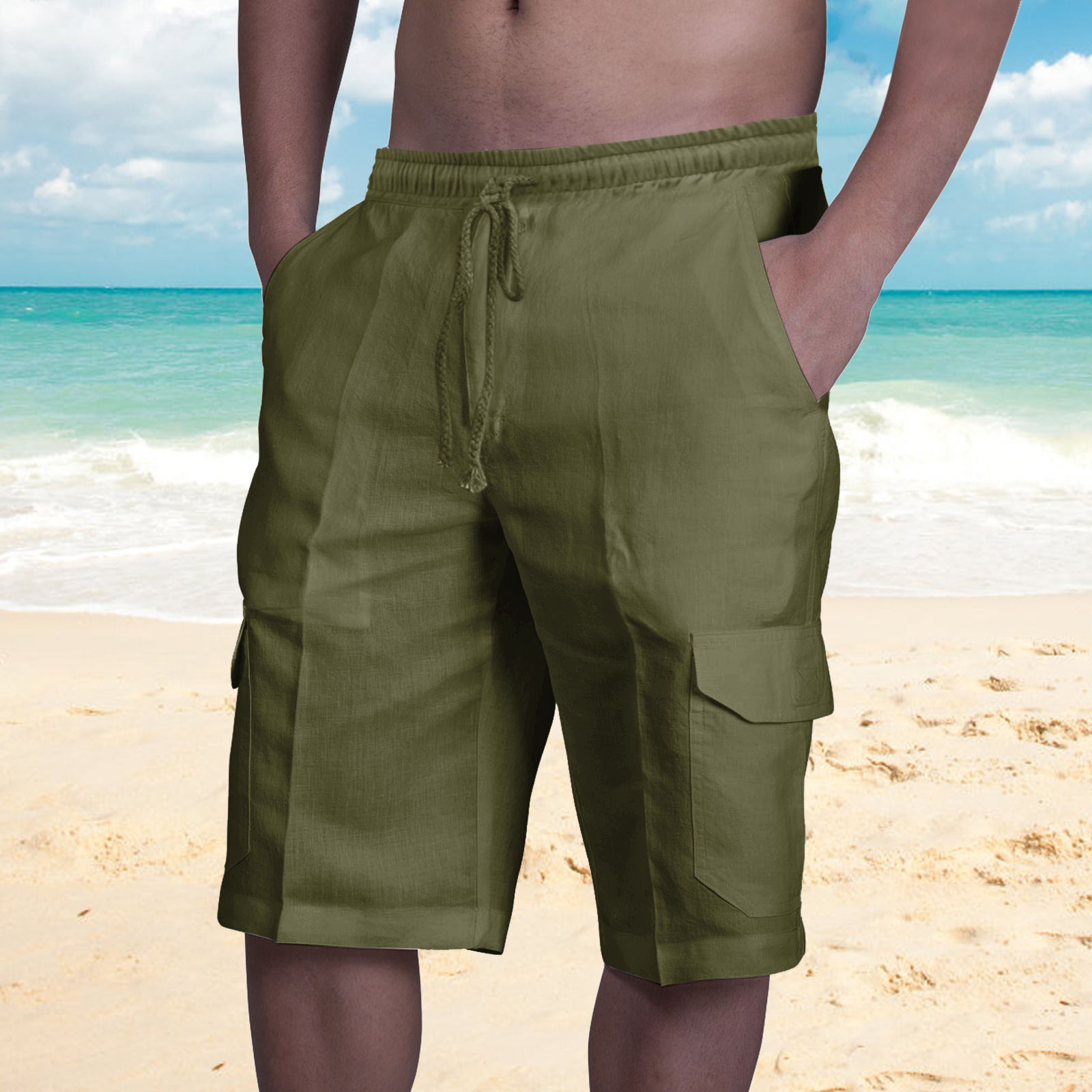 Men's Beach Overalls with Drawstring Pockets 24