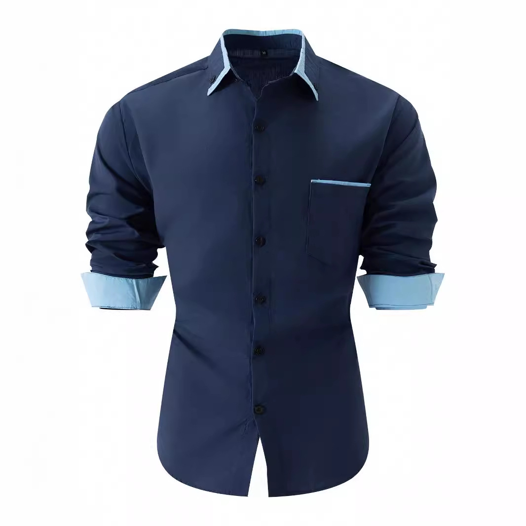 Men's business casual colorblock loose long-sleeved shirt 36