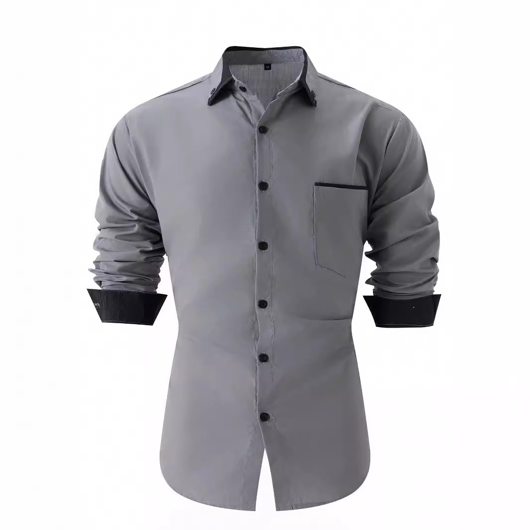 Men's business casual colorblock loose long-sleeved shirt 36