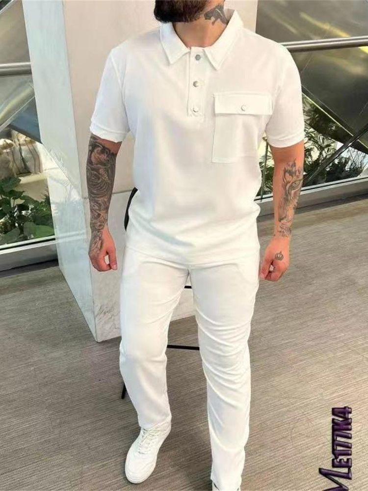 Men's pocket casual trendy sports suit 9