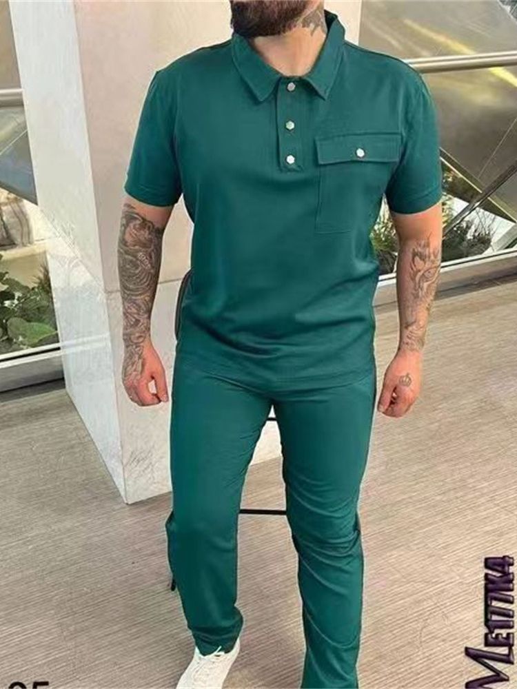 Men's pocket casual trendy sports suit 9