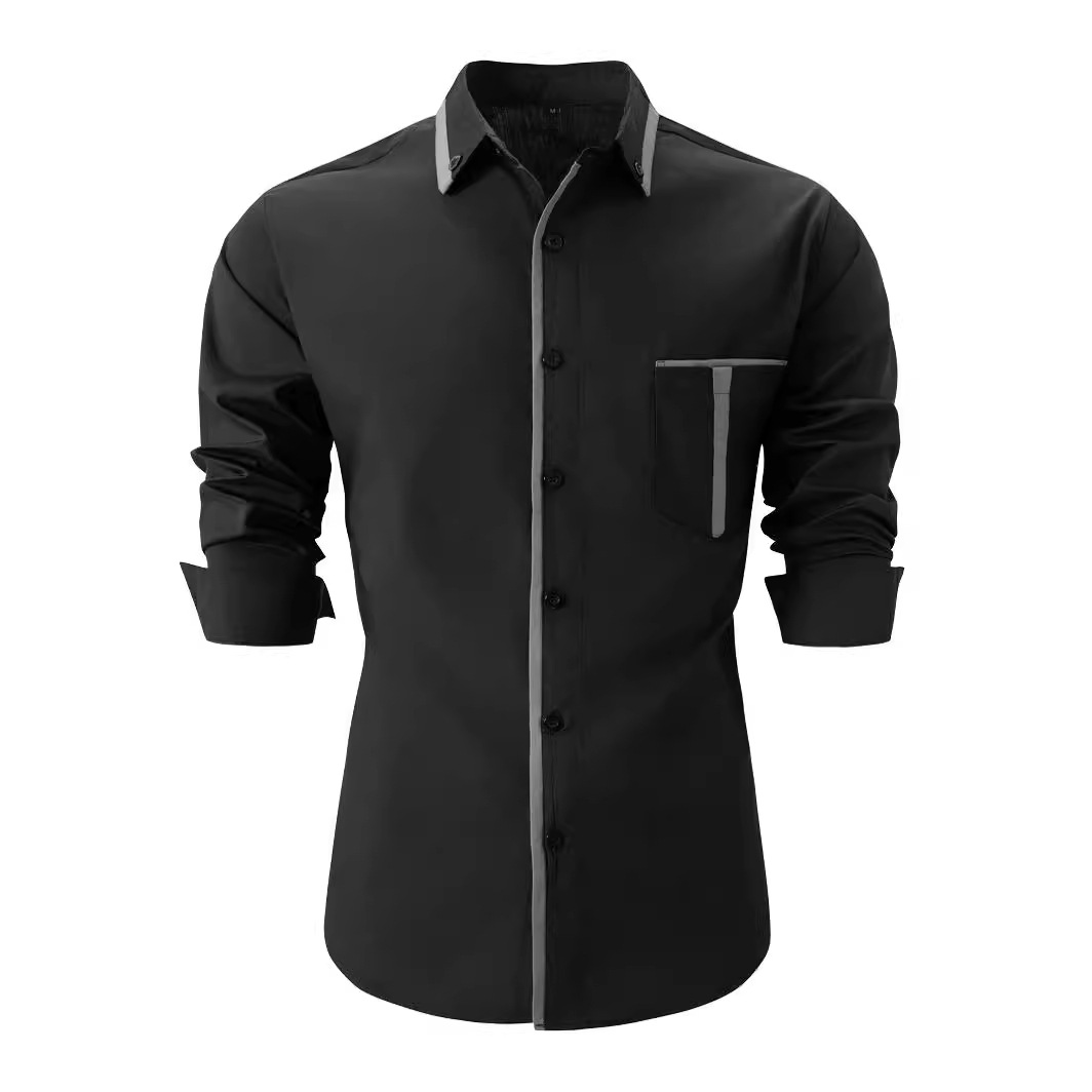 Men's pocket colorblock loose long sleeve shirt 39