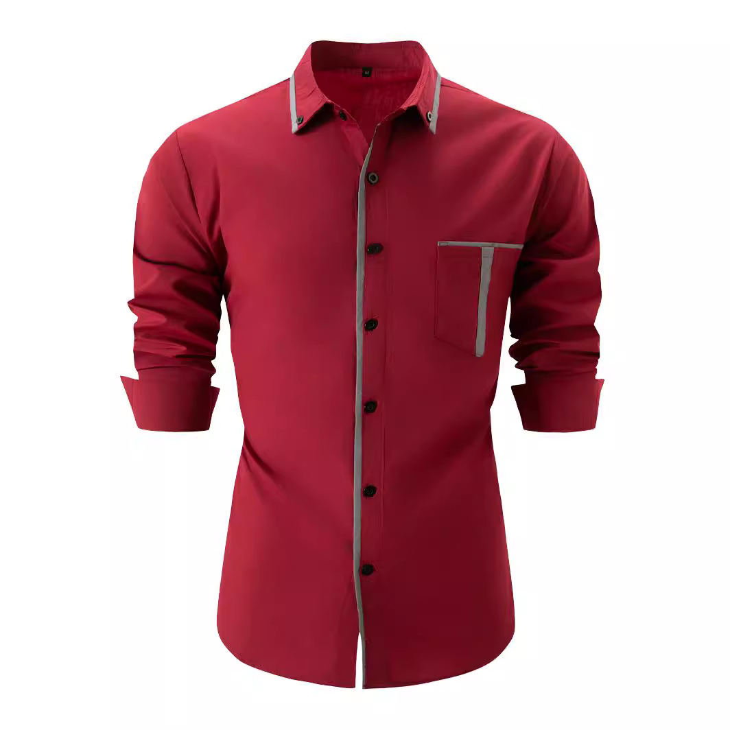 Men's pocket colorblock loose long sleeve shirt 39