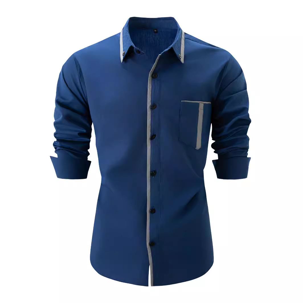 Men's pocket colorblock loose long sleeve shirt 39