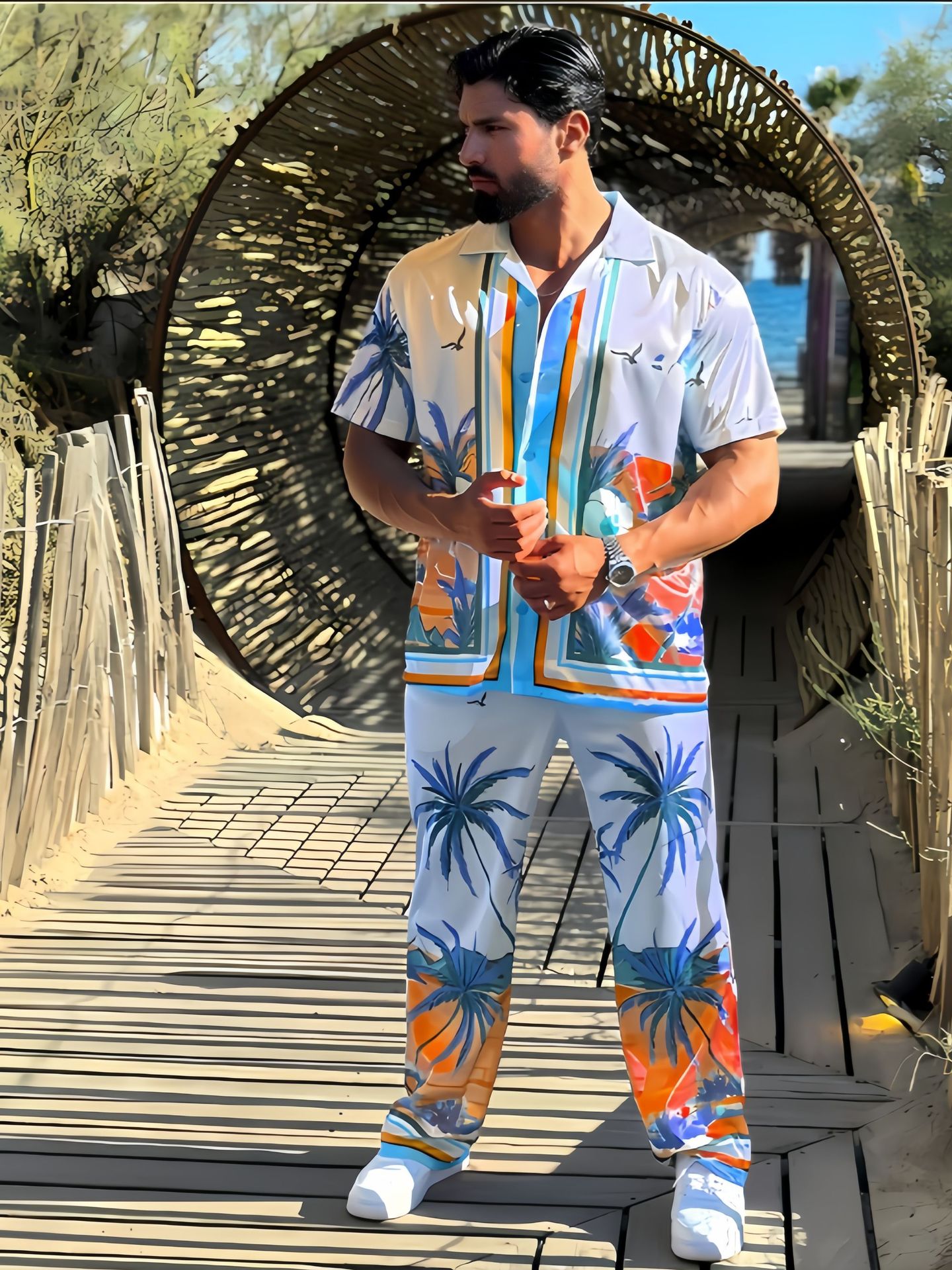 Men's shirt print casual beach suit 10