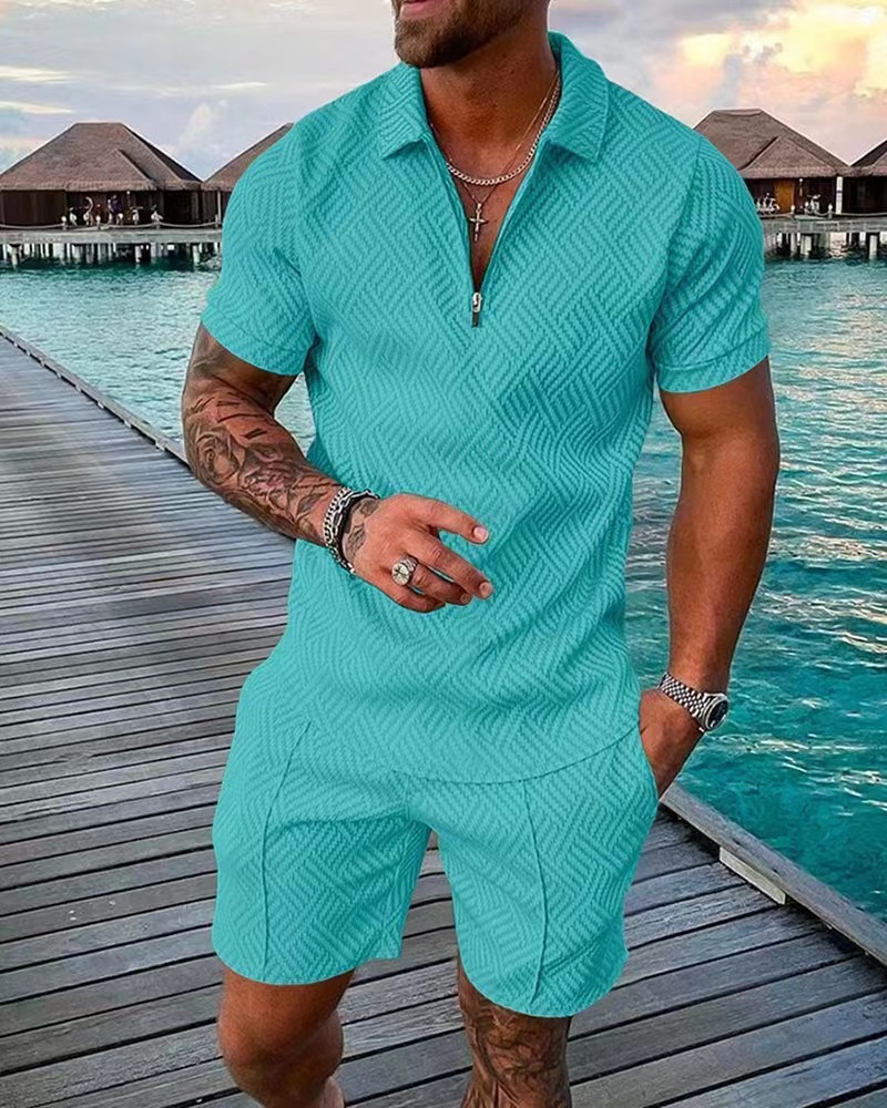Printed suit lapel short-sleeved pullover casual men's wear 15