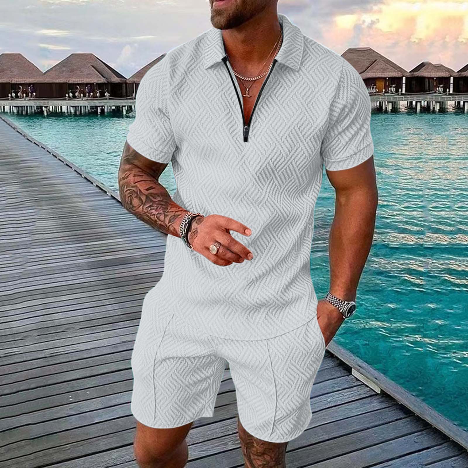 Printed suit lapel short-sleeved pullover casual men's wear 15