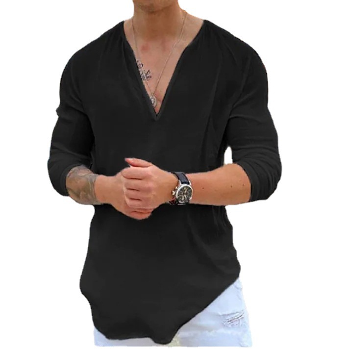 Fashion V-neck casual solid color cotton T-shirt shirt 59