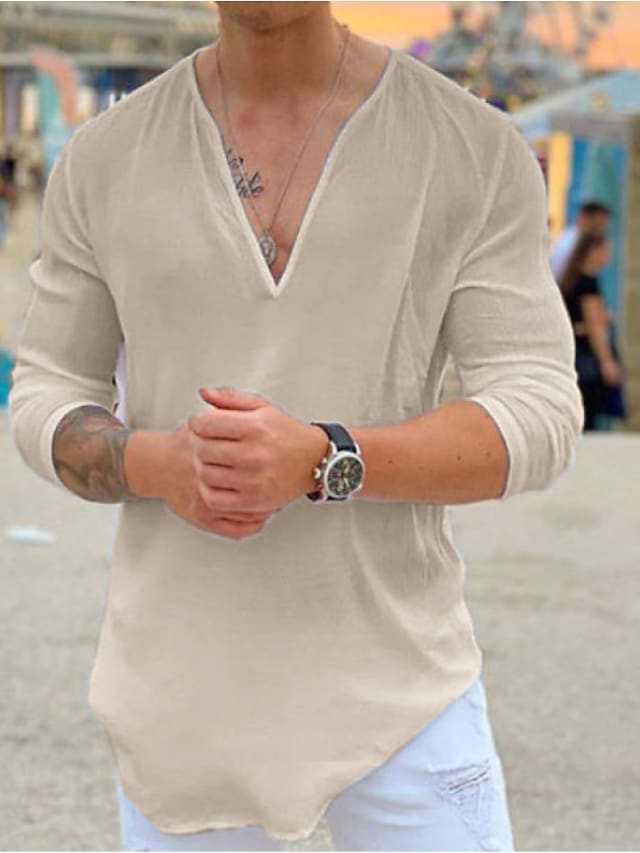 Fashion V-neck casual solid color cotton T-shirt shirt 59