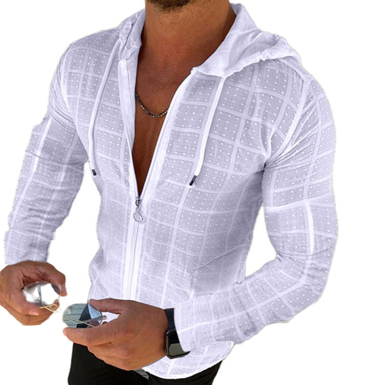 Men's casual slim fit long sleeve T-shirt with hoodie 48