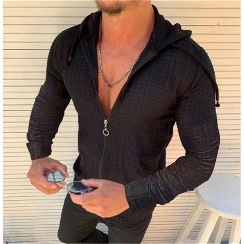 Men's casual slim fit long sleeve T-shirt with hoodie 48 01