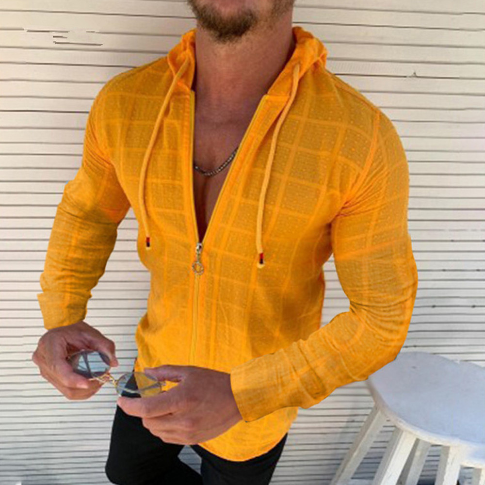Men's casual slim fit long sleeve T-shirt with hoodie 48 02