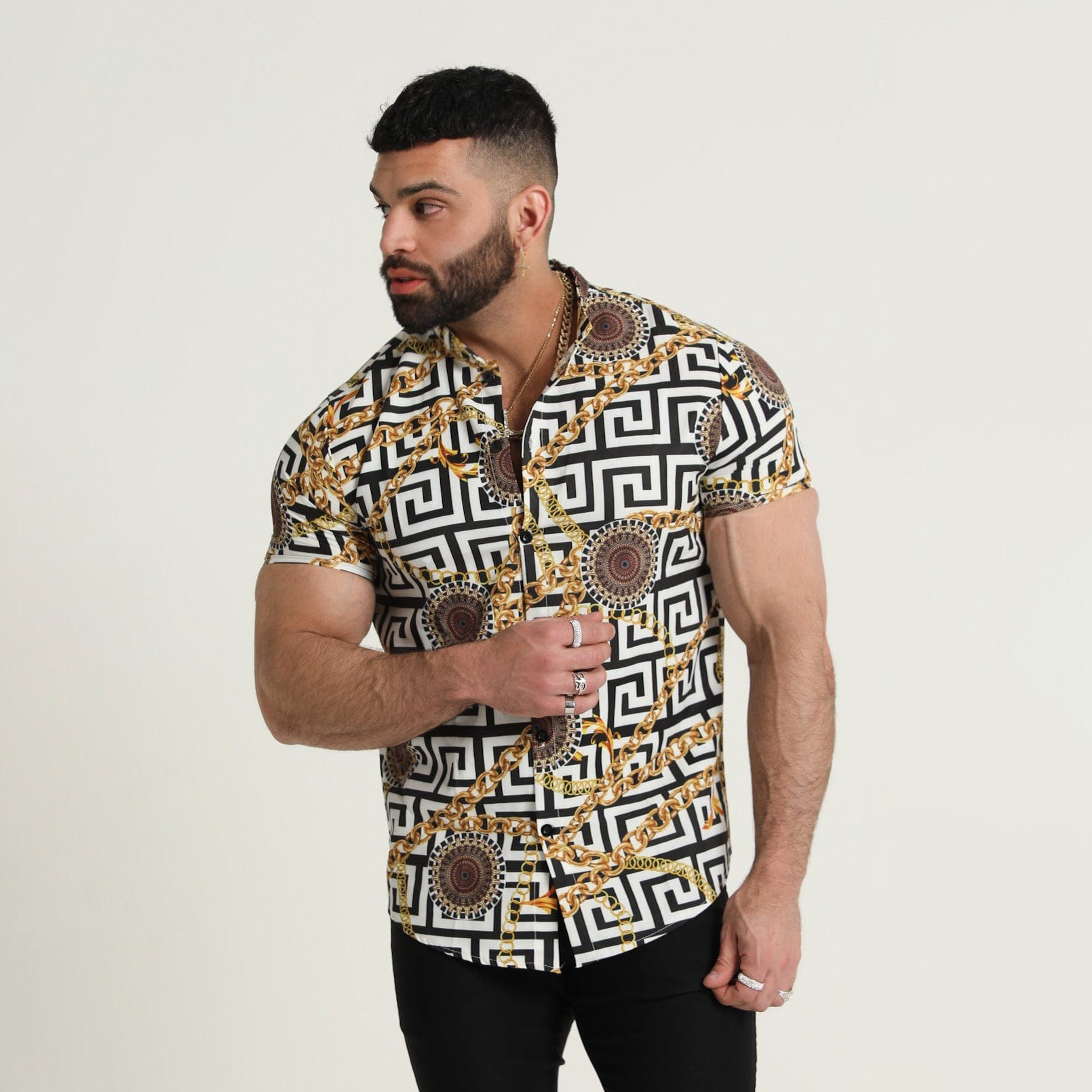 Men's Geometric 3D Printed Floral Short Sleeve Shirt 41