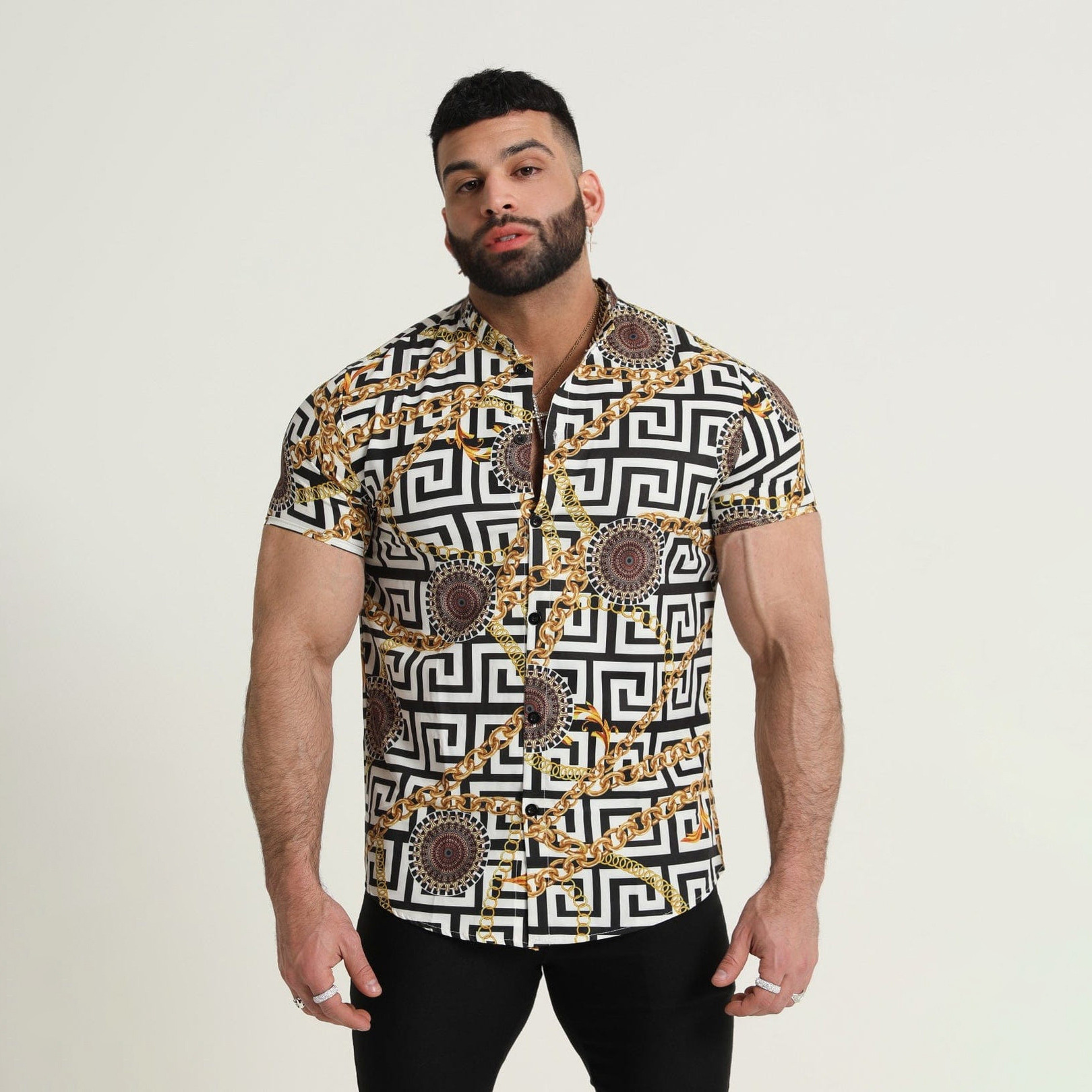 Men's Geometric 3D Printed Floral Short Sleeve Shirt 41