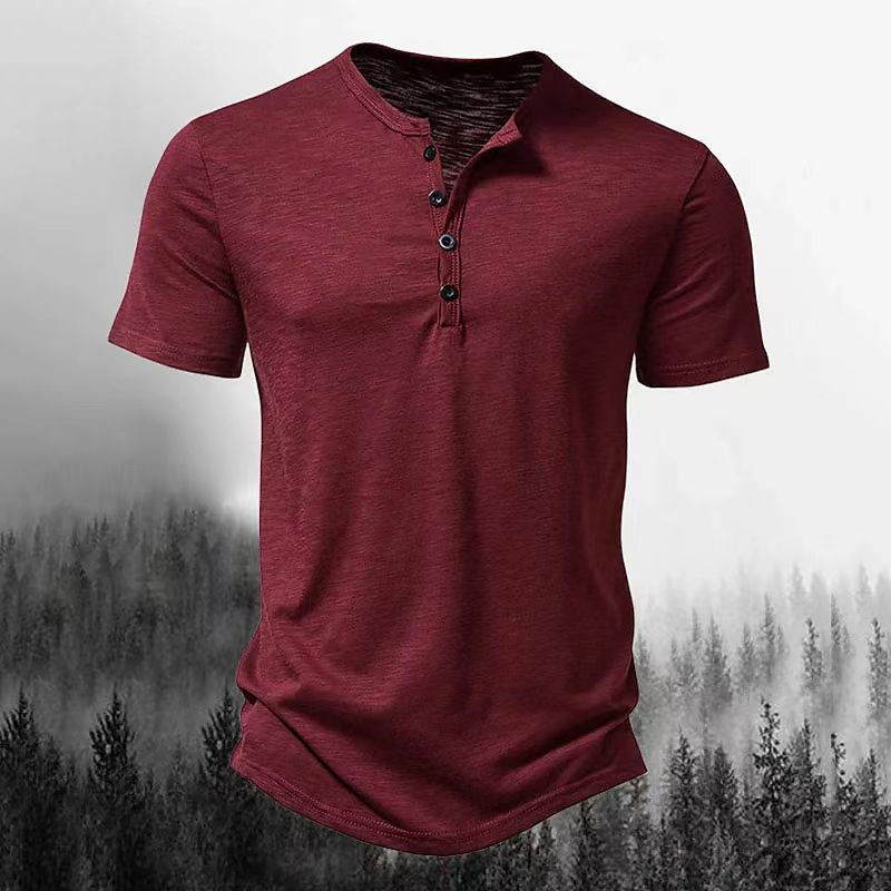Men's solid color henley collar t-shirt polo shirt 58 01