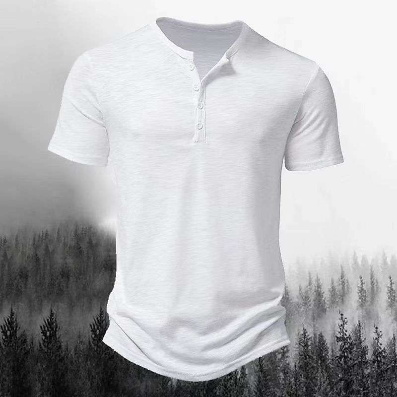 Men's solid color henley collar t-shirt polo shirt 58