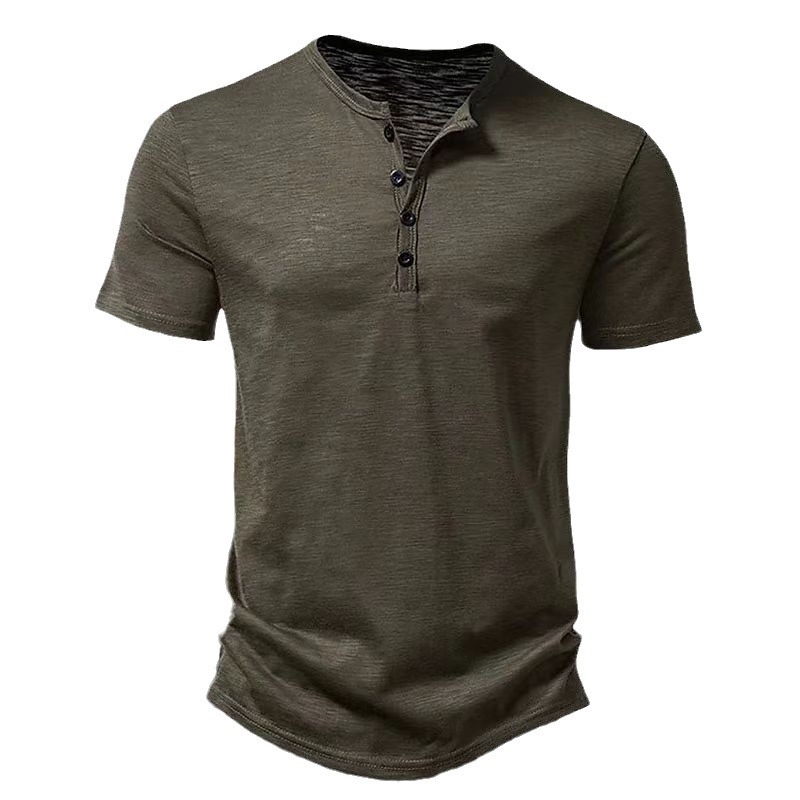 Men's solid color henley collar t-shirt polo shirt 58