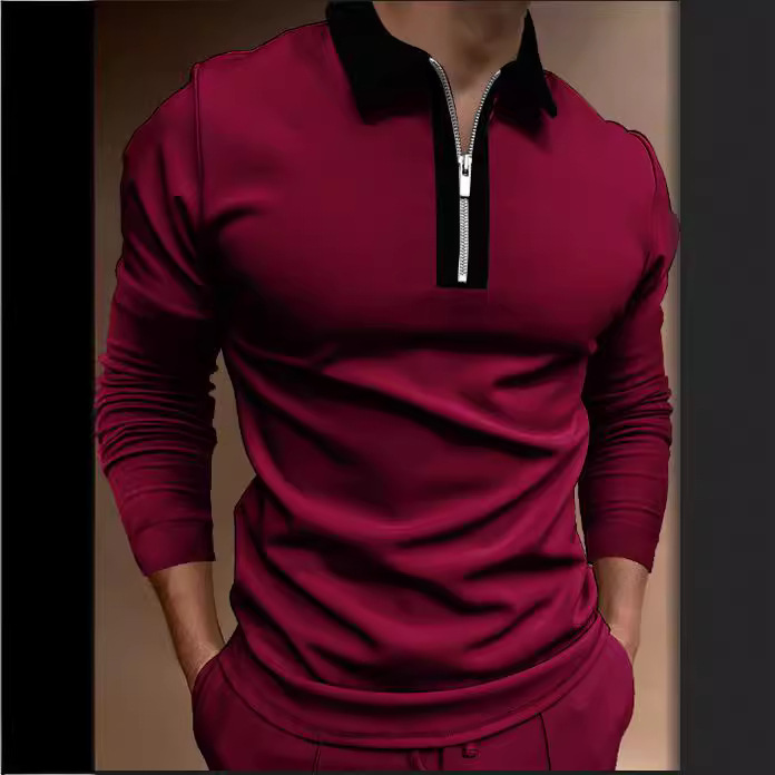 Men's Zipper Lapel T-shirt Long Sleeve 62