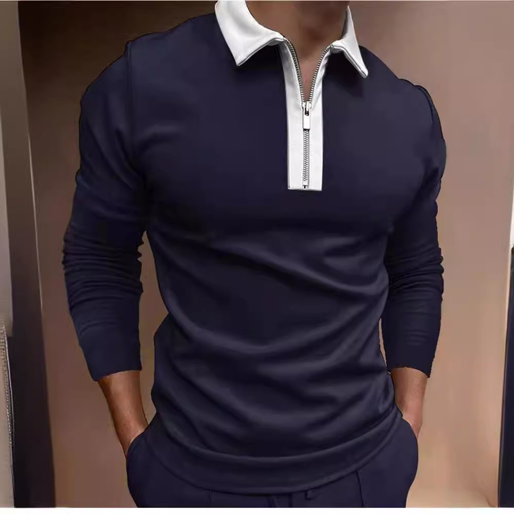 Men's Zipper Lapel T-shirt Long Sleeve 62