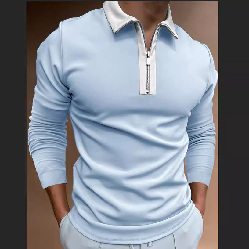 Men's Zipper Lapel T-shirt Long Sleeve 62