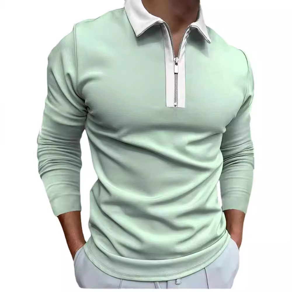 Men's Zipper Lapel T-shirt Long Sleeve 62