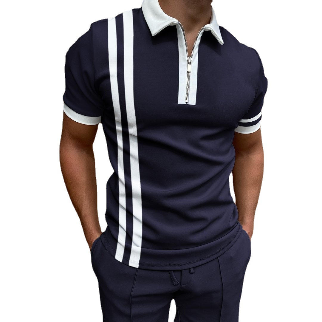 New Polo Shirt Zipper Plaid Men's T-shirt 63 02