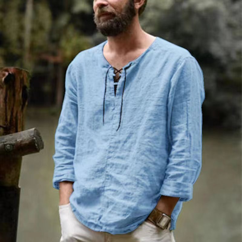 Solid color trendy men's cotton and linen tops 60